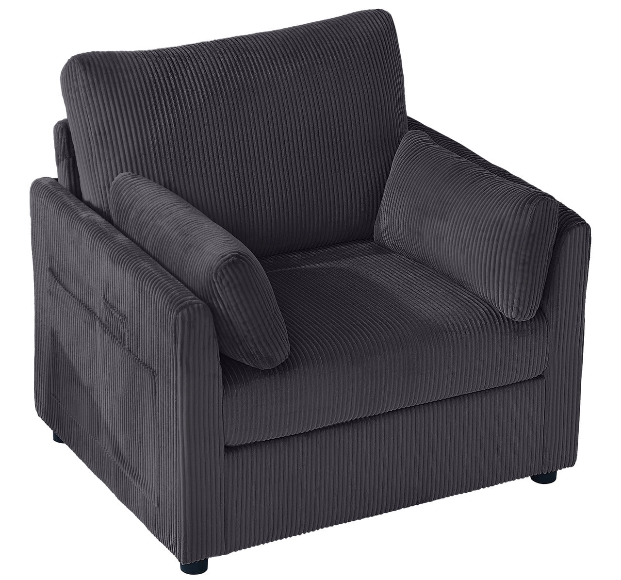 37.75"W Oversized Single Sofa, Corduroy Accent Reading Chair w/ Storage Pockets, Modern Upholstered Armchair w/ 2 Pillows