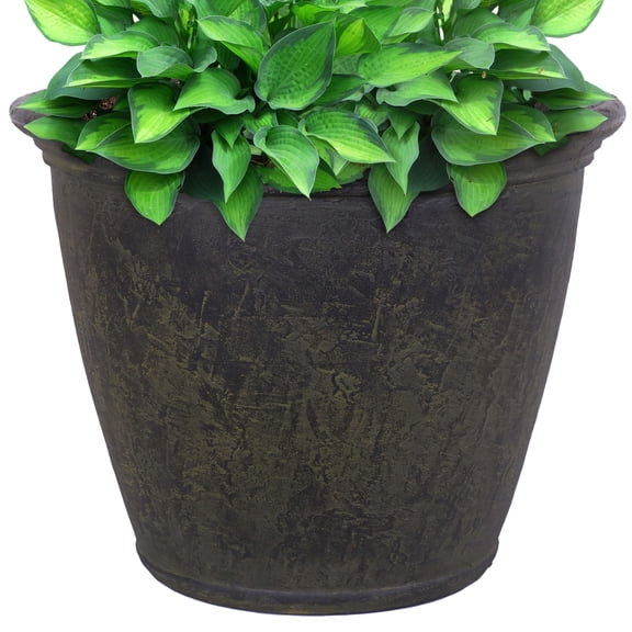 Sunnydaze Anjelica 24" x 24" x 20" Round Sable Polyresin Outdoor Planter Pot