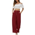 thumbnail image 5 of WTXUE Wide Leg Pants, Bell Bottoms Women's Linen Waisted Buckle Pants Elegant Pockets And Casual Court Pants Stylish Elegant And Comfortable, Palazzo Pants Slacks, Red, 5 of 8