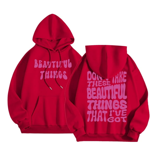 Aocisk Chandail à Capuche Décontracté pour Femmes avec Imprimé Lettre, Mode Chandail à Manches Longues Doux pour Usage Quotidien Rouge G