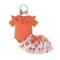 thumbnail image 1 of MIASHUI Ensemble Jupe Bébé Fille 3 Pcs Tenues Manches Courtes Barboteuse Robe Florale Bandeau, Orange, 9-12 Mois, 1 of 6