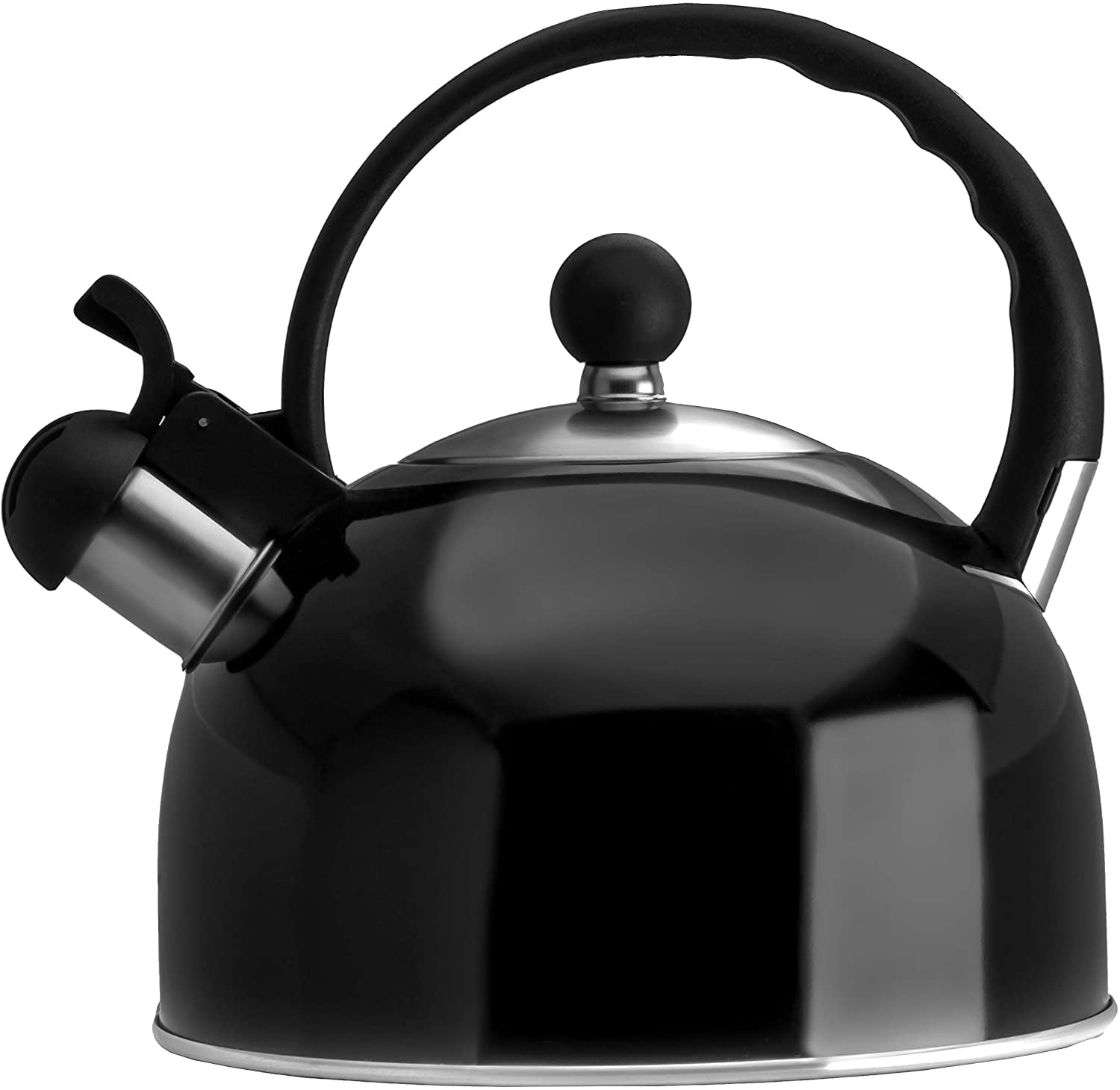 Black 2.5 Liter Stainless Steel Whistling Tea Kettle Modern Stainless Steel Whistling Tea Pot for Stovetop with Cool Grip Ergonomic Handle 