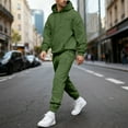 thumbnail image 2 of mihongmao Outfits for Men Casual Pullover Hooded Sports Print Long Sleeve Trousers Two-Piece Elastic Waist Tracksuit Army Green L, 2 of 5