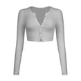 thumbnail image 5 of Aunavey Women's Open Front Rib Knit Cropped Bolero Shrug Cardigan Sweater Long Sleeve V-Neck Button Down, 5 of 7