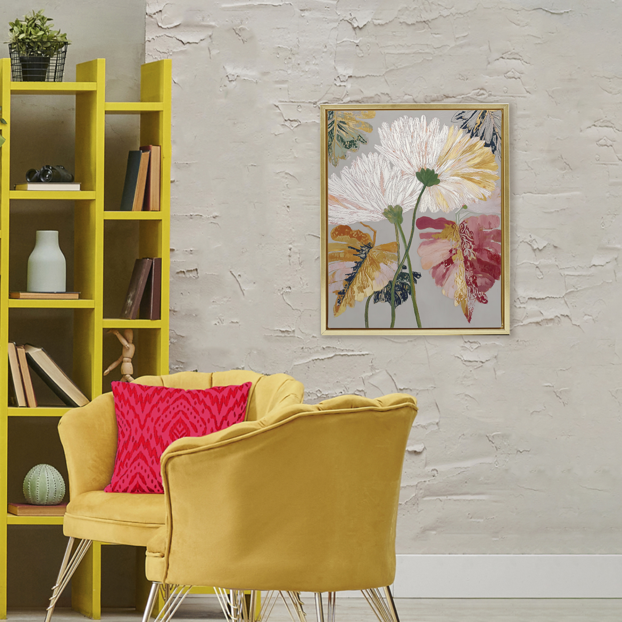 Playful Assumptions Flowers Gold Framed Floater Canvas Wall Art, design by Annabelle Hall