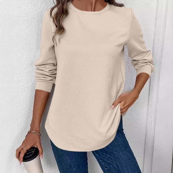 Ounisa Sweatshirts for Women Crewneck Cable Knit Long Sleeve Sweaters Lightweight Loose Tops 2025