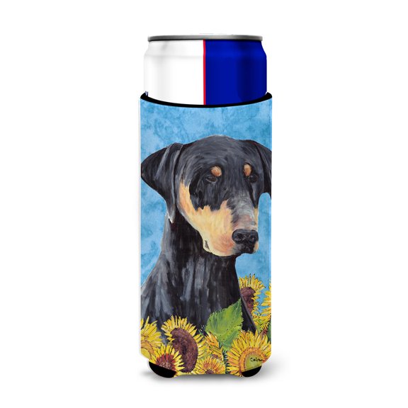 Carolines Treasures SC9073MUK Doberman in Summer Flowers Ultra Hugger for slim cans Slim Can multicolor