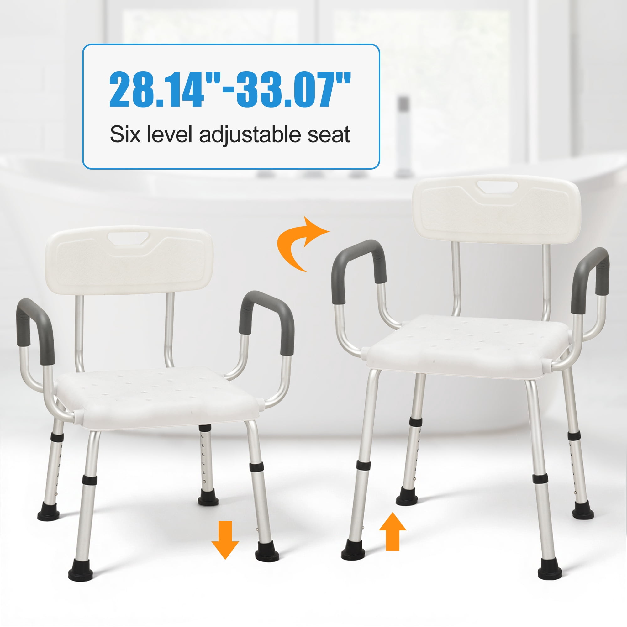 GARITIN Shower Chairs for Bathtub, Bath Stool with Back and Arms, Adjustable Shower Seat with Nonslip Feet, Shower Benchs for Inside Shower, Support up to 330Lbs