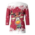 thumbnail image 5 of Hauts, T-Shirts et Blouses pour Femmes, Imprimé de Noël Décontracté, Col Rond, Manches 3/4, T-Shirt Ample, Blouses Grande Taille pour Femmes, Rouge, m, 5 of 5