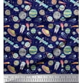 thumbnail image 1 of Soimoi Blue Georgette Viscose Fabric Satellite & Planet Galaxy Printed Fabric 1 Yard 42 Inch Wide, 1 of 3