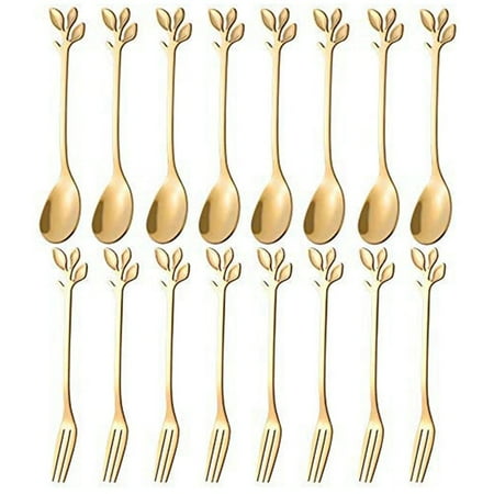 

20PCS Dessert Spoon and Fork Set Cake Fork Coffee Spoon Fruit Fork Stainless Steel -Gold