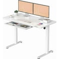 thumbnail image 1 of Electric Standing Desk with Glass Tabletop and Drawer, Ergonomic Height Adjustable Stand Up Table Home Office Computer Sit Stand Desk with Memory Controller, Type-C & USB Ports, White, 1 of 8