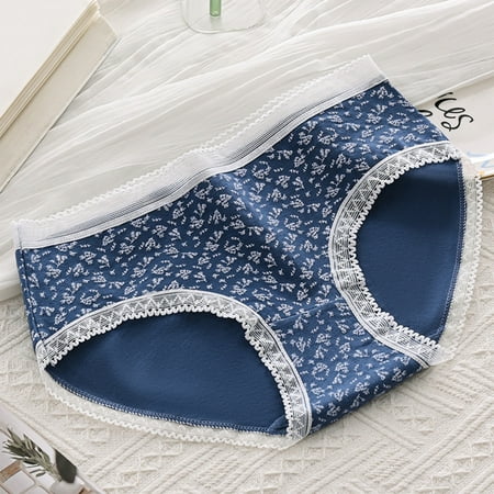 Steal Deal: Women Underwear Cotton  Pack de Braguitas para Mujer  Milk Silk Breathable Mid Waist Girls Panties Sweet Lace Printed Comfortable Panties SOPATENOR Blue XL