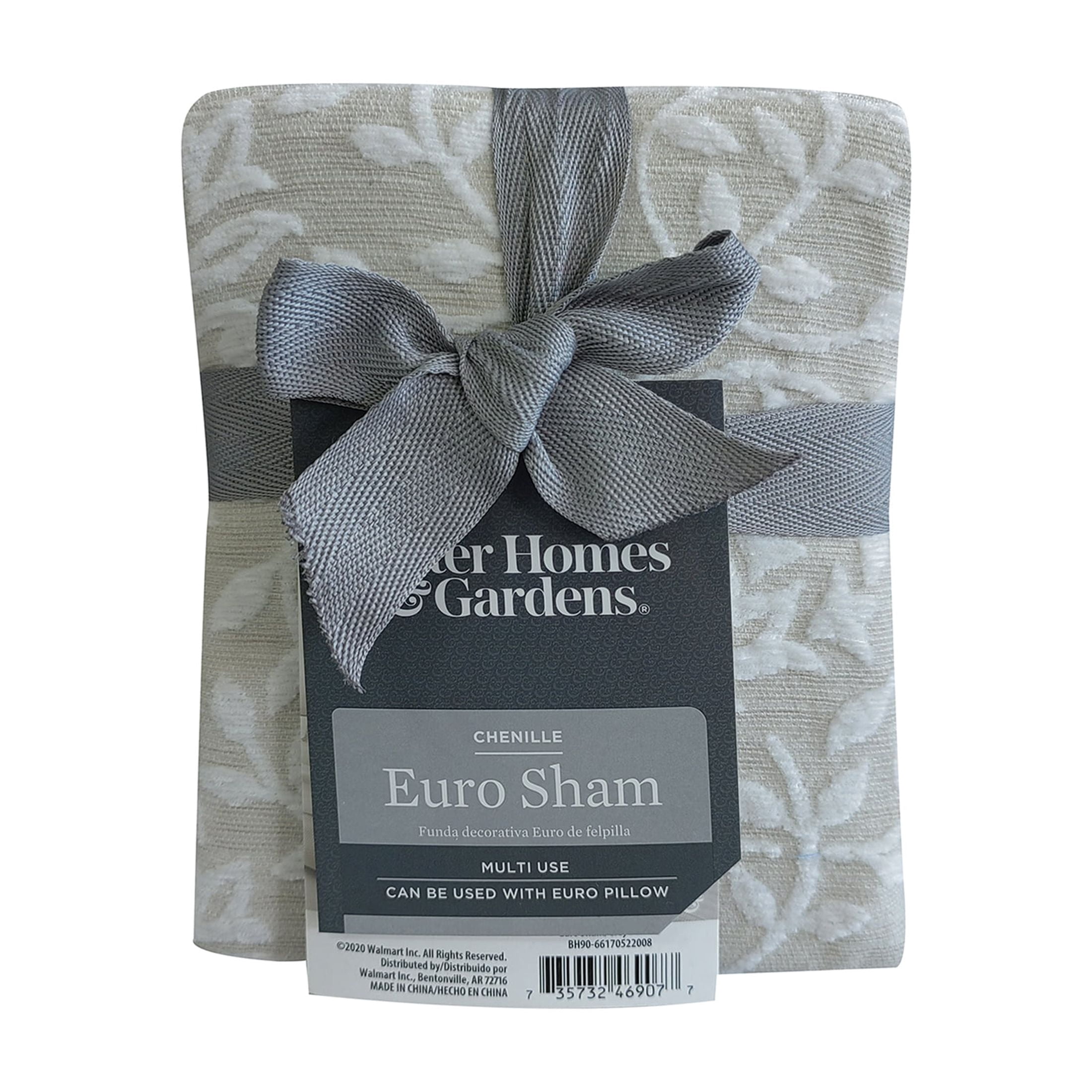 Better Homes & Gardens Embroidered Euro Pillow Sham, Grey, 26" x 26"