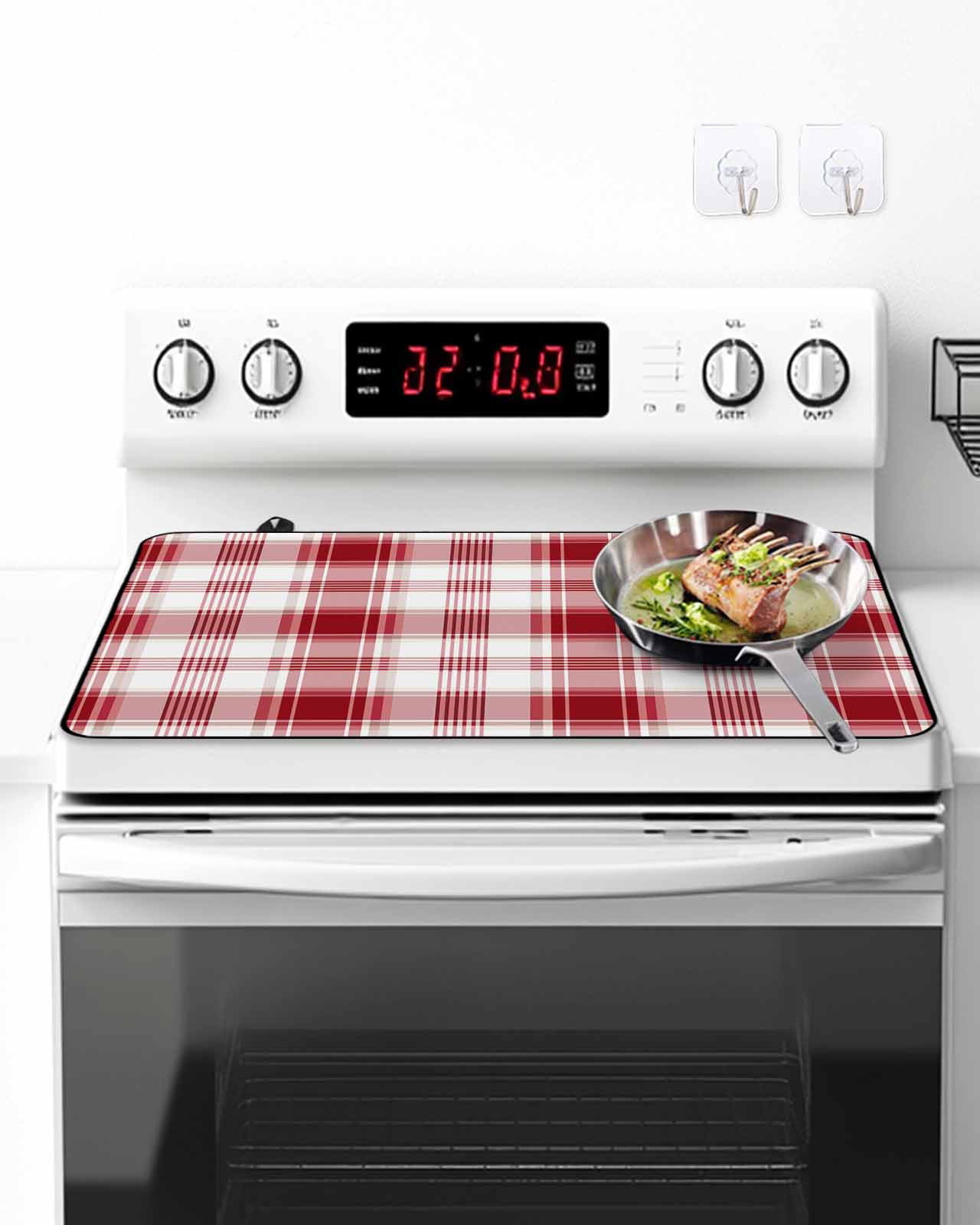 Stove Top Covers for Electric Stove, Red Checkered Kitchen Glass Ceramic Electric Cooktop Covers 24"x21", Red White Plaid Farmhouse HeatResistant Oven/Countertop/Dishwasher/Sink Protector