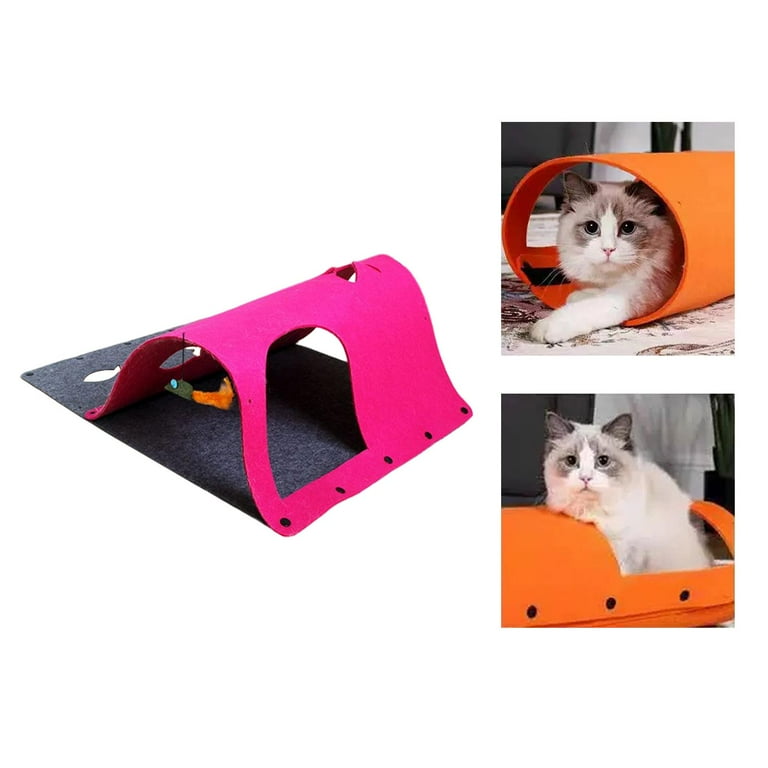 purple rose toy Felt Cat Tunnel, with Hanging Mouse Pet Interactive Toy Tent Cat Tube for  Kitten , Rose Red
