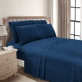 thumbnail image 2 of 1000-Thread-Count 6 Piece Sheet Set - 100% Pure Egyptian Cotton Sheets 22" Inch Deep Pocket - Soft & Smooth Quality Bedsheets (Navy Blue Stripe) Twin Size., 2 of 6