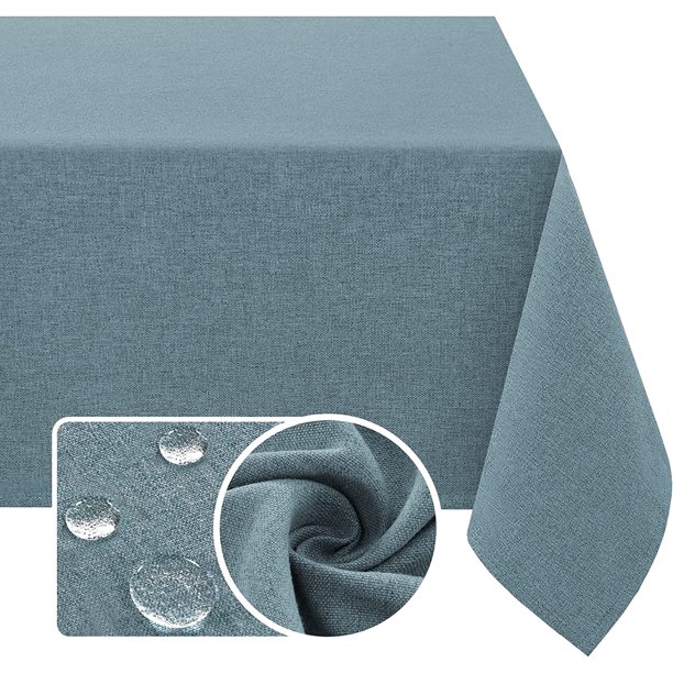 Manteles de lino con textura, redondos, de 60 pulgadas, impermeables, de primera calidad, de lino sólido, a prueba de derrames, con aspecto de lino, para mesa de fiesta, con tela extrasuave y gruesa, sin arrugas, color azul salvia de 60 x 84 pulgadas