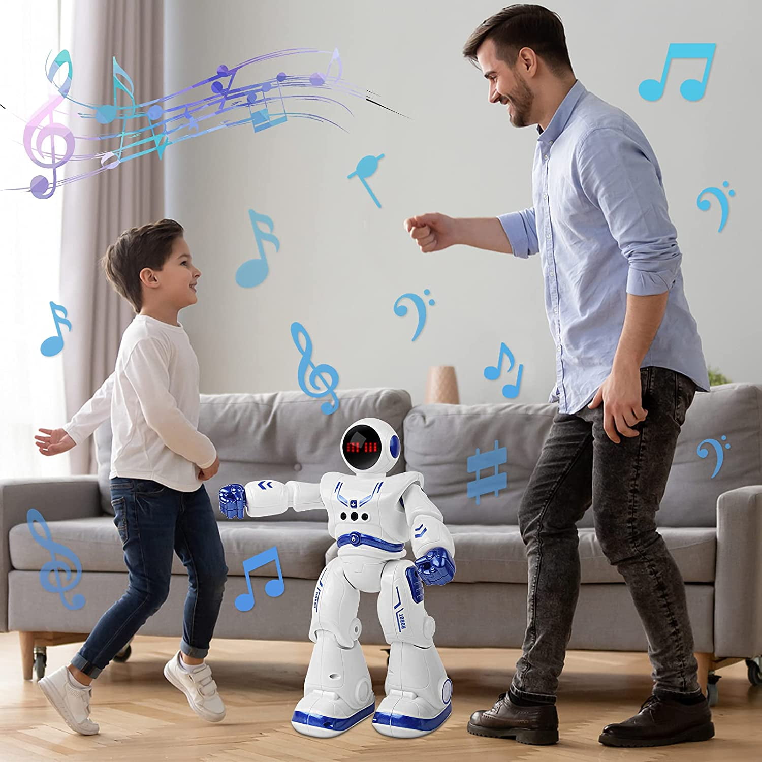 Remote Control Robot Toys for Kid,RC Smart Robot with Walking Singing Dancing,Intelligent Gesture Sensing & Educational Programmable,for Ages 3 and up,Blue