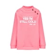 thumbnail image 4 of Savings Women's Long Sleeve Crewneck Letter Printed Side Buttons Tunic Shirts Trendy Casual Pullover Sweatshirts Pink,M, 4 of 6