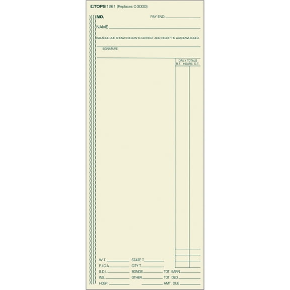 TOPS, TOP1261, 1-Sided Weekly Time Cards, 500 / Box, Manila