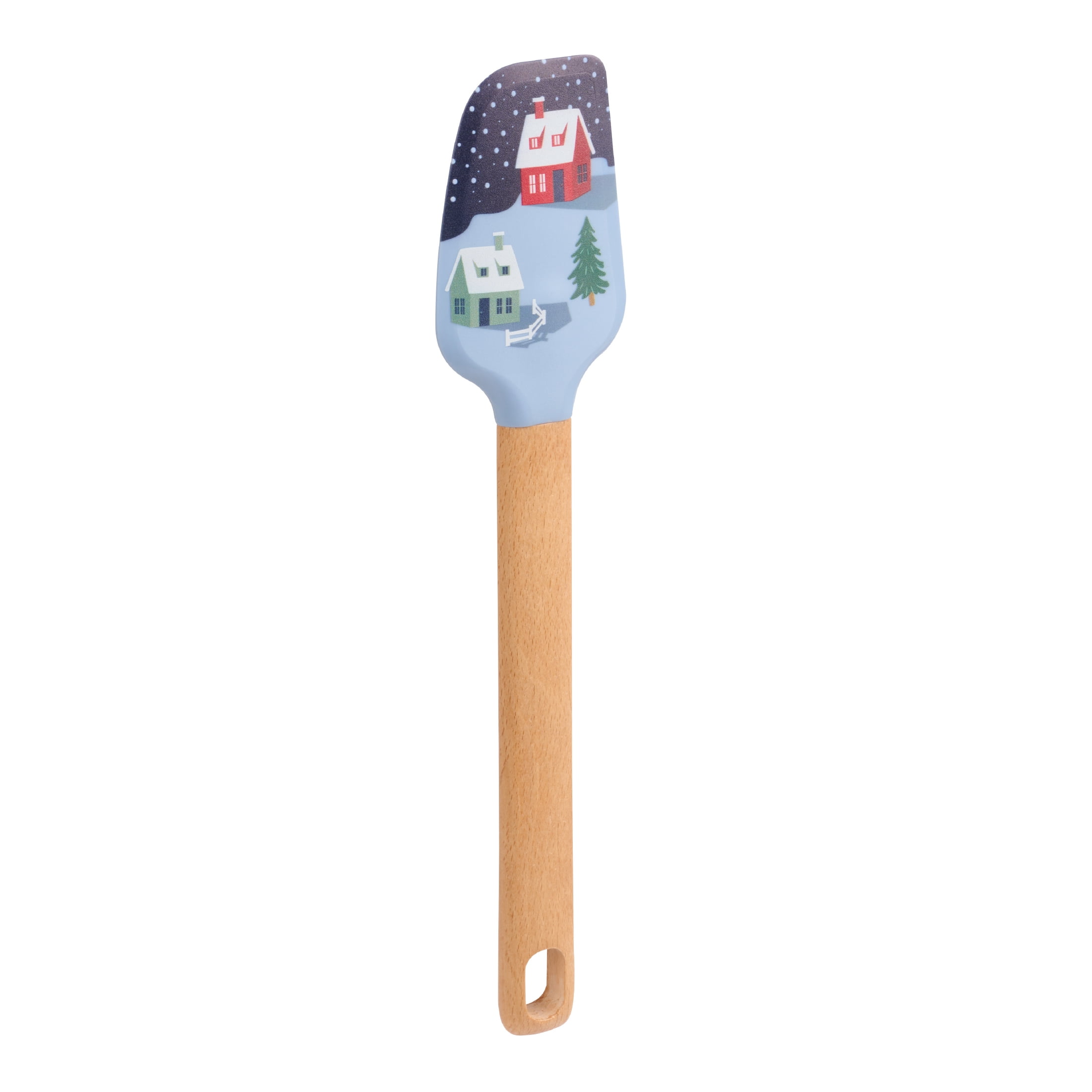 Holiday Time Silicone and Beechwood Spatula, Winter Scene, Blue