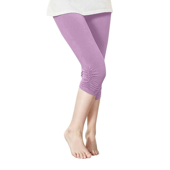 Xuewenshw Girls Summer Solid Color Stretchy Capri Leggings Comfortable Elastic Yoga Pants For Beach Gym And Casual Wear Lightweight And Breathable Baby Leggings Girl 6 to 9 Month