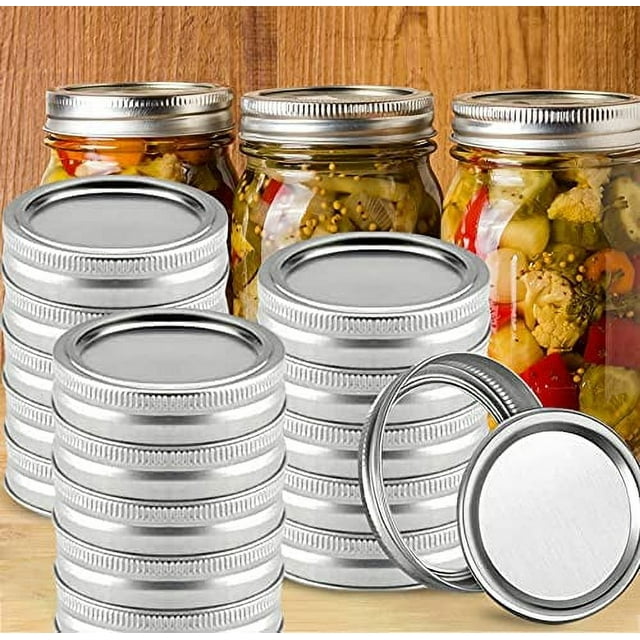 24 Count Canning Lids+ 24 Count Rings, Regular Mouth Mason Canning Lids, Stainless Steel Lids for Mason Jar Regular Mouth,Split Type Lids Leak Proof Secure