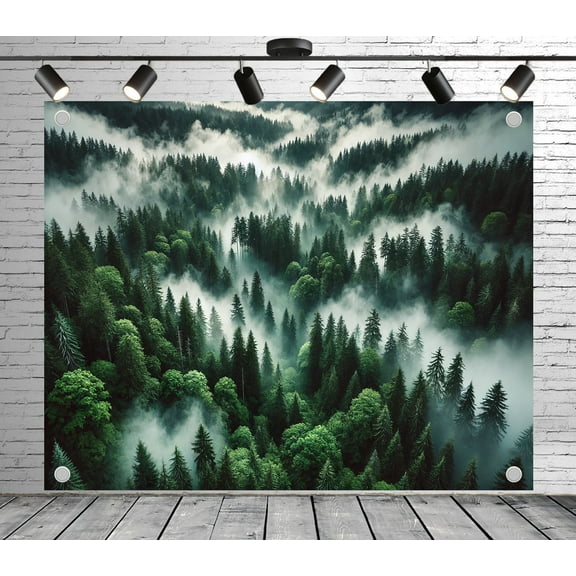 Diha 5x4ft Coniferous Forest Backdrop, Trees Scattered Clouds And Fog, Backdrop for Party Decoration, Outdoor Theme Bedroom Wedding Day Photoshoot Background, Kids Game Video Studio Props