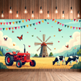 thumbnail image 3 of LUUFILx Farm Landscape Backdrop Banner with Tractor and Windmill for Party Decor Countryside Photography Props Baby Shower Events Rustic Theme Background, 3 of 8