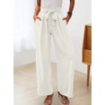 thumbnail image 4 of Women'S Wide Leg Lounge Pants with Pockets High Waisted Adjustable Tie Knot Loose Trousers White S, 4 of 7