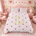 thumbnail image 3 of Meiyoeat Red Strawberry Kawaii Letter L Bedding, Cartoon Fruit Stripes Print Duvet Cover Full for Bedroom,Pink Reversible,3pcs,No Comforter, 3 of 6