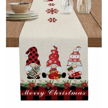 Table Runners 90 Inches Long Dress Scarves Christmas Gnomes Farmhouse Coffee/Dining/Kitchen Table Runner for Living Room Xmas Tree Gift Rustic Red Black Plaid 13x90 Inch