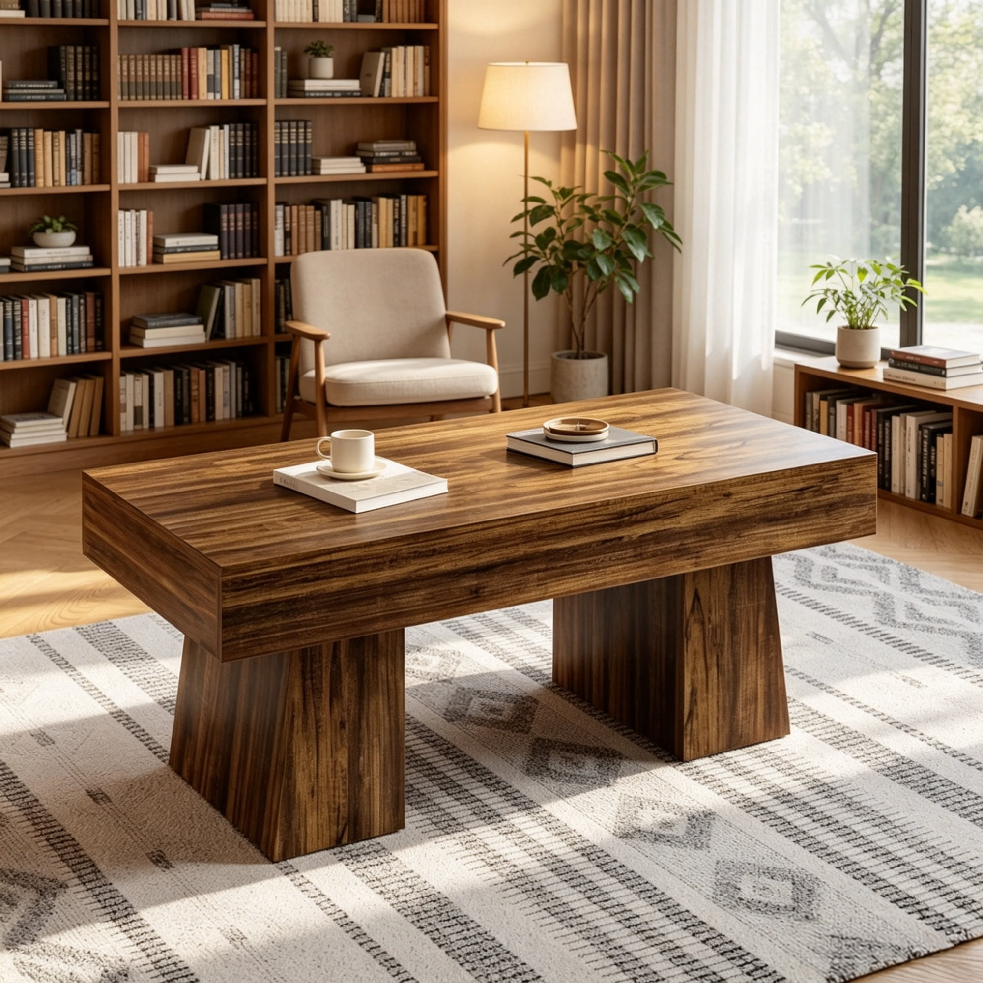 Astoutdoor Rustic Farmhouse Coffee Table with Chunky Base