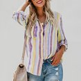 thumbnail image 3 of TIHLMK Long Sleeve Blouse Shirt Womens Fashion V Neck Striped Roll Up Sleeve Button Down Blouses Tops With Pocket Loose Shirt Yellow, 3 of 9