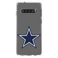 thumbnail image 1 of DistinctInk Clear Shockproof Hybrid Case for Samsung Galaxy S10 (6.1" Screen) - TPU Bumper, Acrylic Back, Tempered Glass Screen Protector - Dallas Star Grey Navy - Football Team, 1 of 2