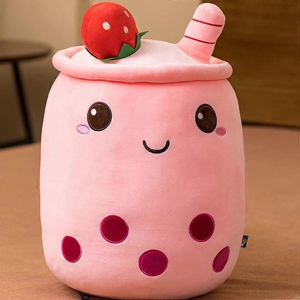 Boba Plush Pearl Milk Tea Cup Plushie Pillow Cute Cartoon Bubble Stuffed Toy with Suction Tubes