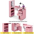 thumbnail image 6 of Advwin Manicure Table Nail Desk for Nail Tech with Wrist Cushion, Lockable Wheels, Electric Downdraft Vent, Storage Cabinet & Shelves, Pink, 6 of 8