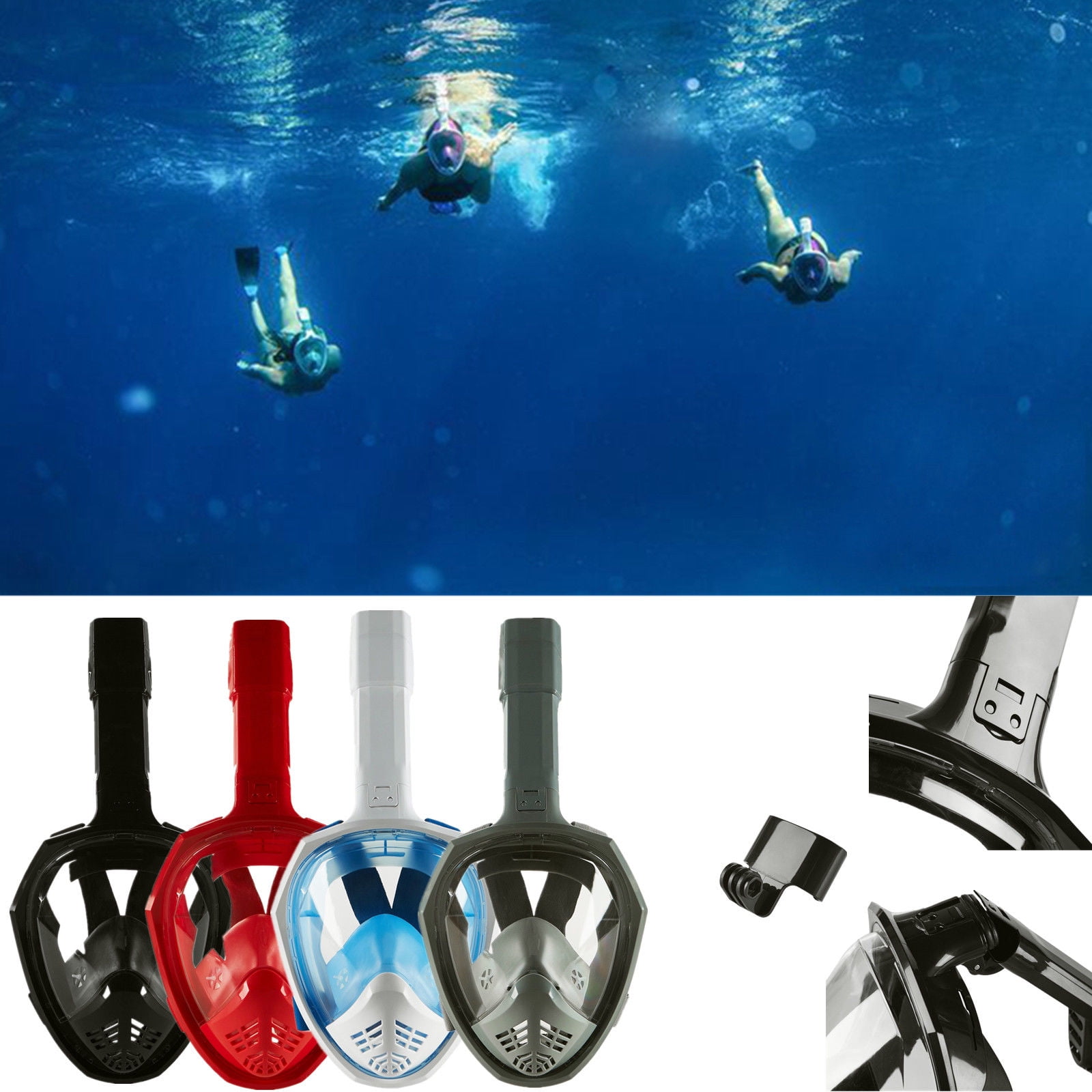 3rd Version Upgrade Swimming Full Face Mask Anti-Fog Surface Diving Snorkel Scuba for GoPro by Cheerwing