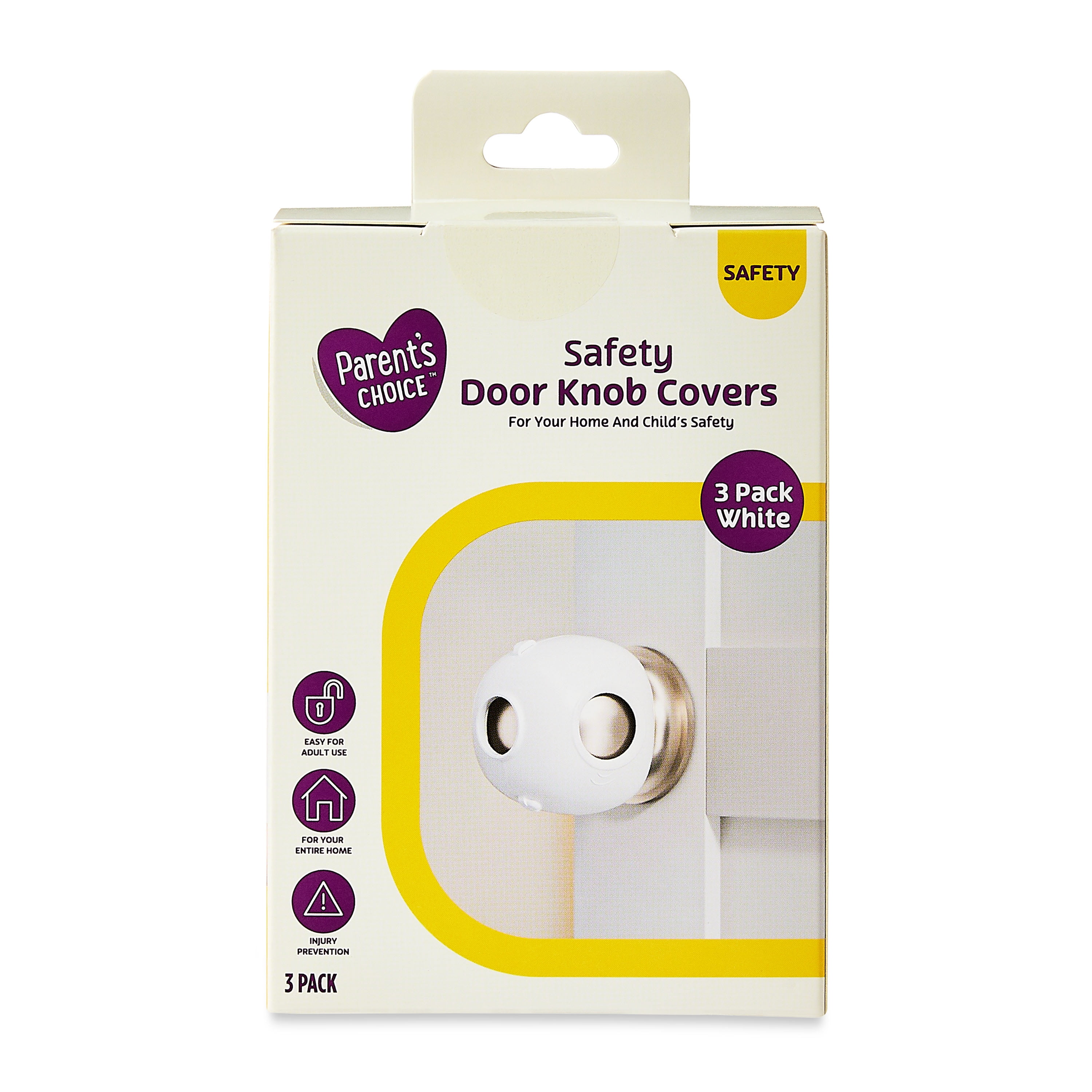 (3 pack) Parent's Choice Child Safety Door Knob Covers, White, 3 Pack