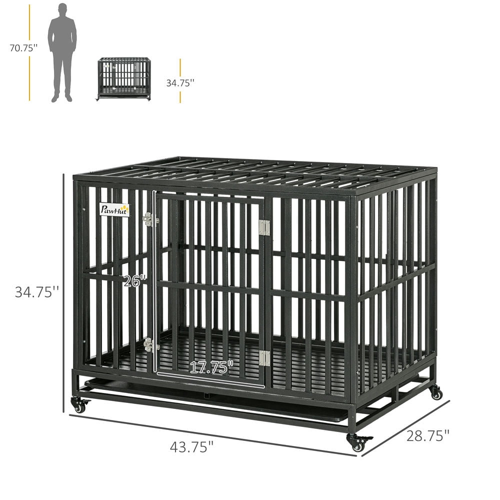 Barara King 44'' Strong Pet Dog Crate Mobility Cage w/ Playpen Metal & Removeable Tray