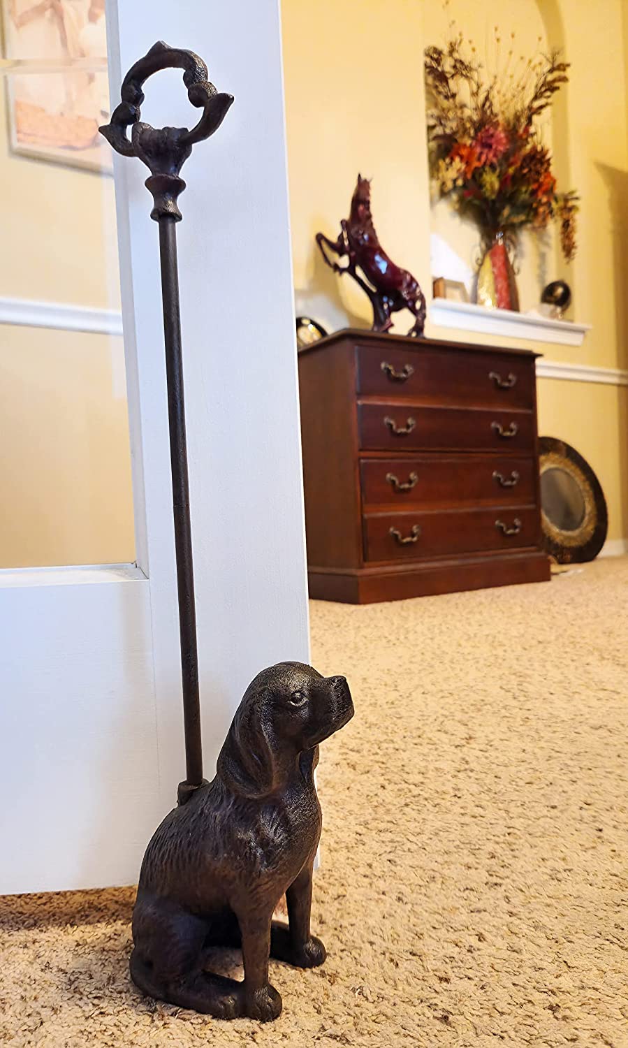 LuLu Decor, Cast Iron Decorative Dog Door Stopper with Rod, 5lbs 1oz