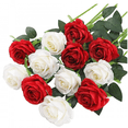 thumbnail image 1 of Flores de rosas de seda artesanales, centro de mesa de boda, flores de tela de tacto real para decoraciones de fiesta, adorno para el hogar con flores artificiales realistas, rojo (12), 1 of 7