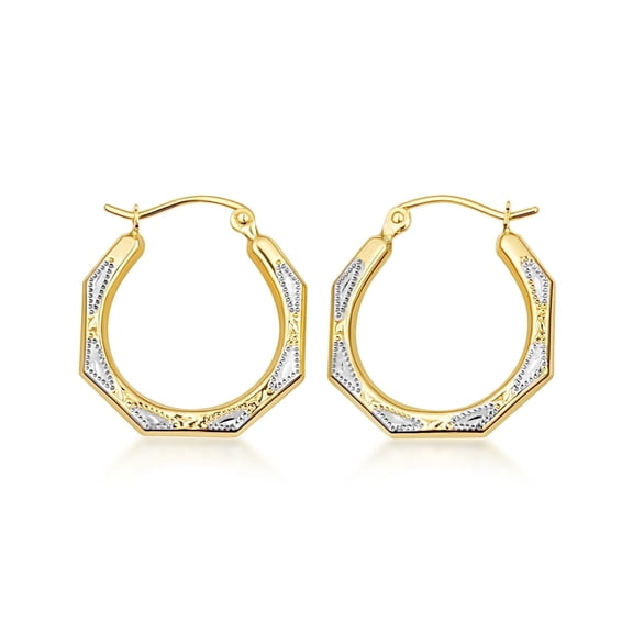 14K Two Tone Gold Hoop Textured Earrings