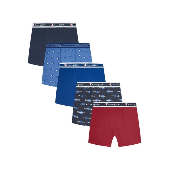Champion Boys’ Softest Touch Classic Boxer Briefs, 5 Pack, Sizes XS–XL