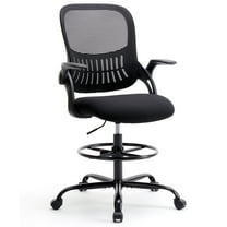 edx Drafting Chair, Tall Office Chair with Lumbar Support, Mid Back Ergonomic High Task Chair with Foot Ring for Counter Height Desk, Black