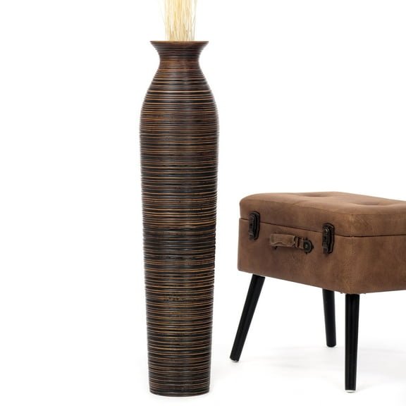 Leewadee Large Brown Home Decor Floor Vase - Wooden 34 inch Tall Farmhouse Decor Flower Holder For Fake Plant And Pampas Grass