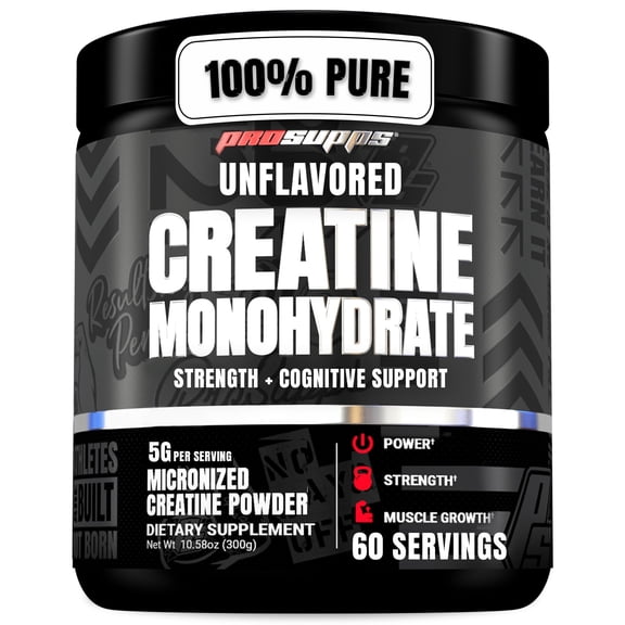 ProSupps Creatine Monohydrate Powder, 5g Micronized Creatine, Muscle Strength, Power, Performance & Recovery Supplement, Unflavored, 60 Servings