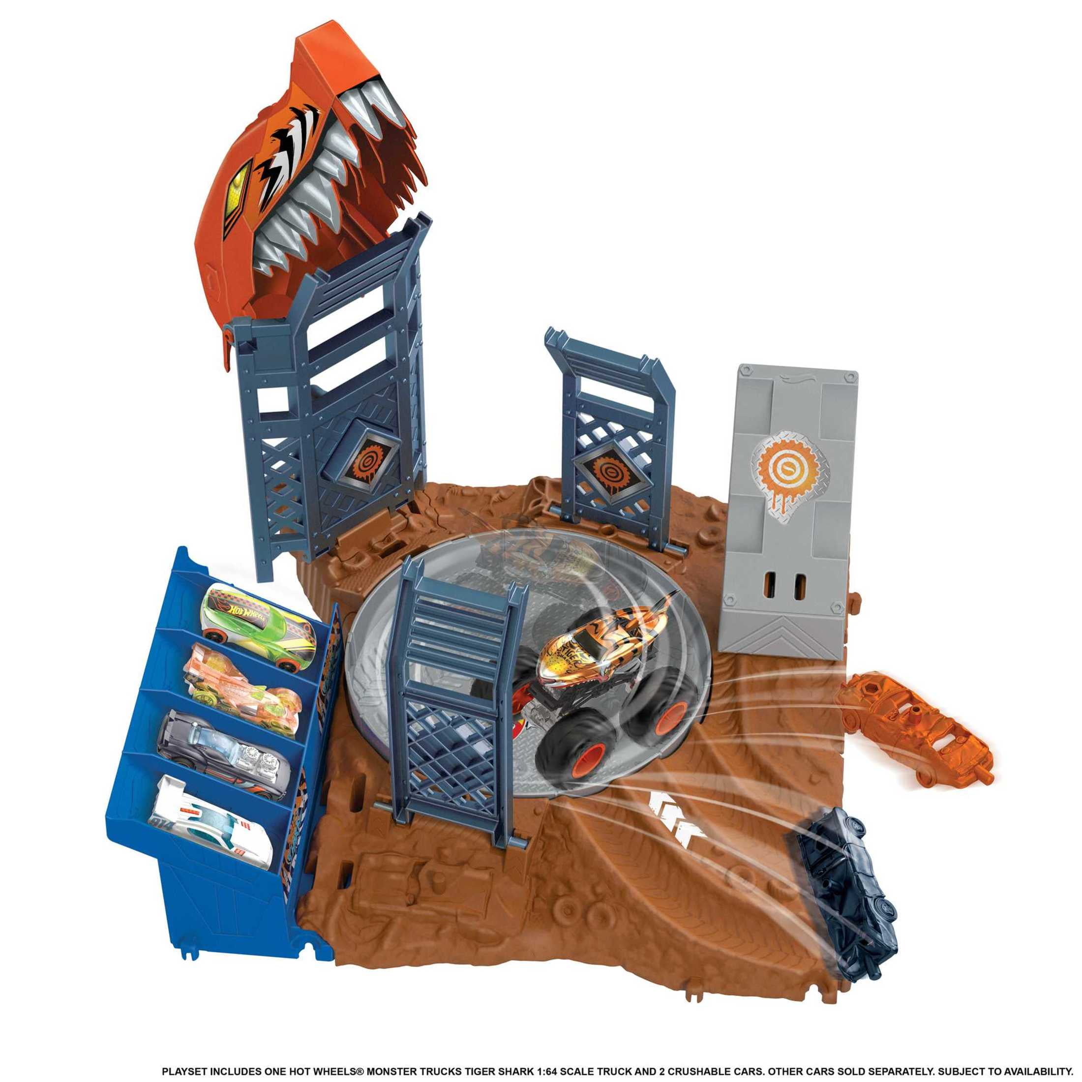 Hot Wheels Attack Car Monster Trucks Tiger Shark SpinOut Challenge with 1 Toy Truck  (图3)