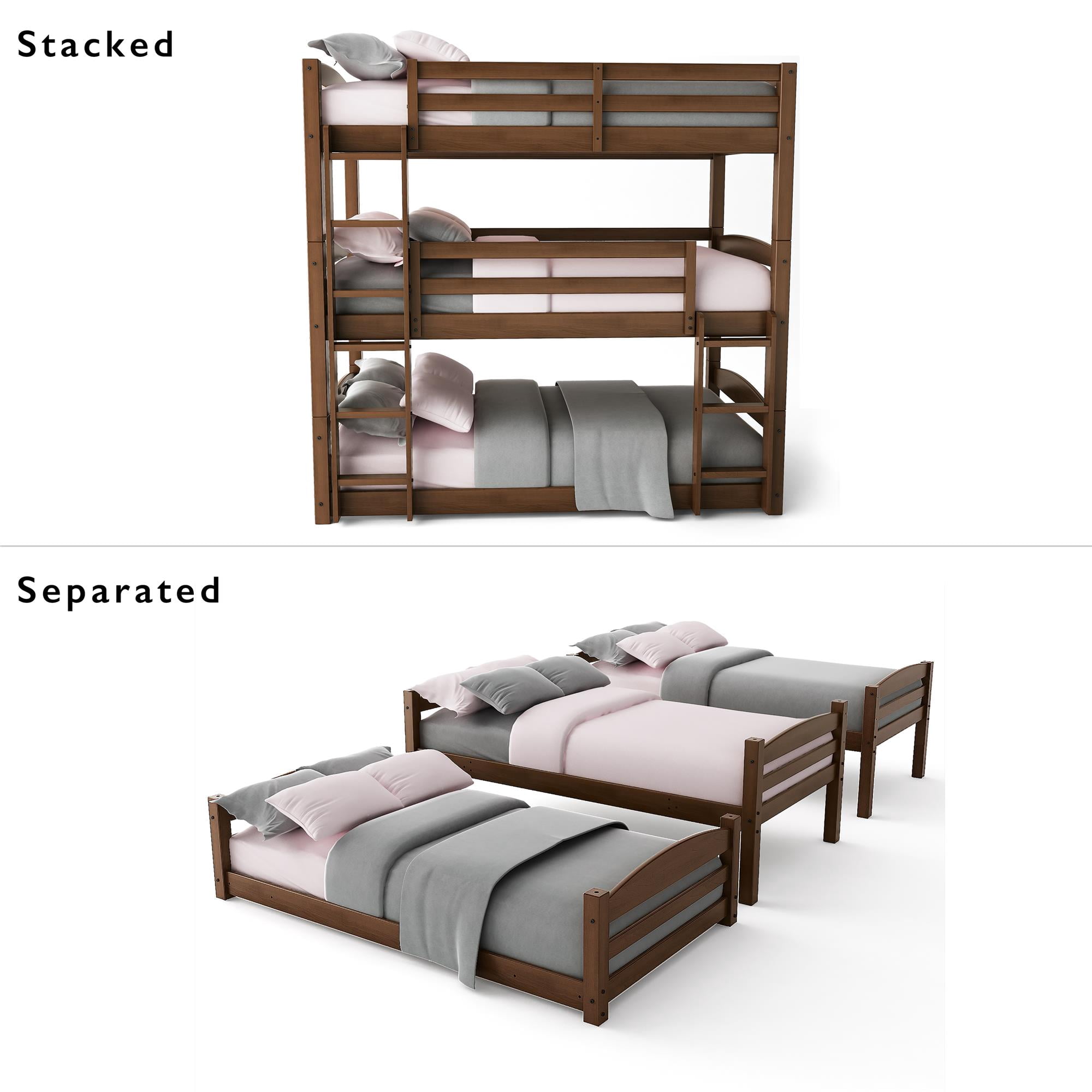 Better Homes & Gardens Tristan Kids' Convertible Triple Bunk Bed, Twin Over Twin Over Twin, Mocha